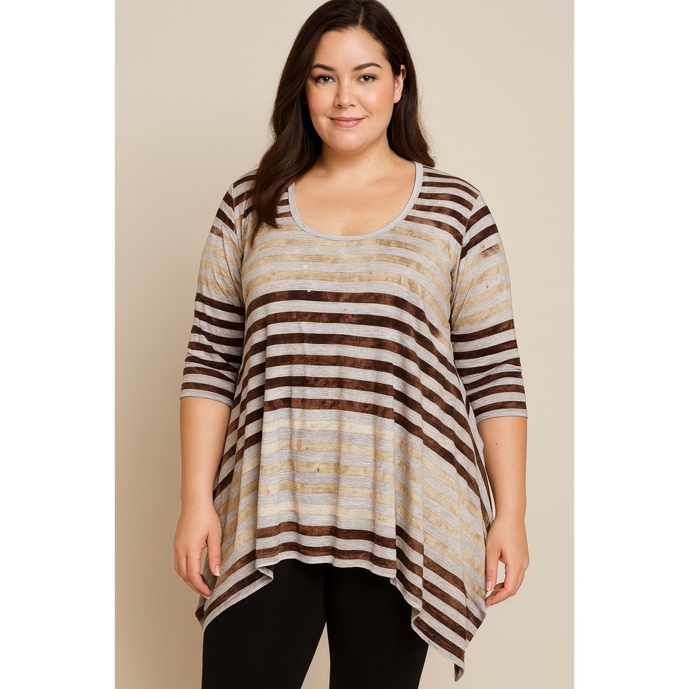 Sundance Womens Brown Striped Asymmetrical Mystic Tee Blouse Small